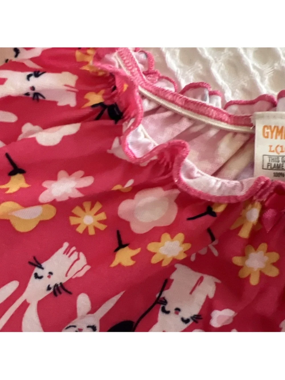 Gymboree pink Bunny & Floral Ruffle Neck Nightdress L(10-12)